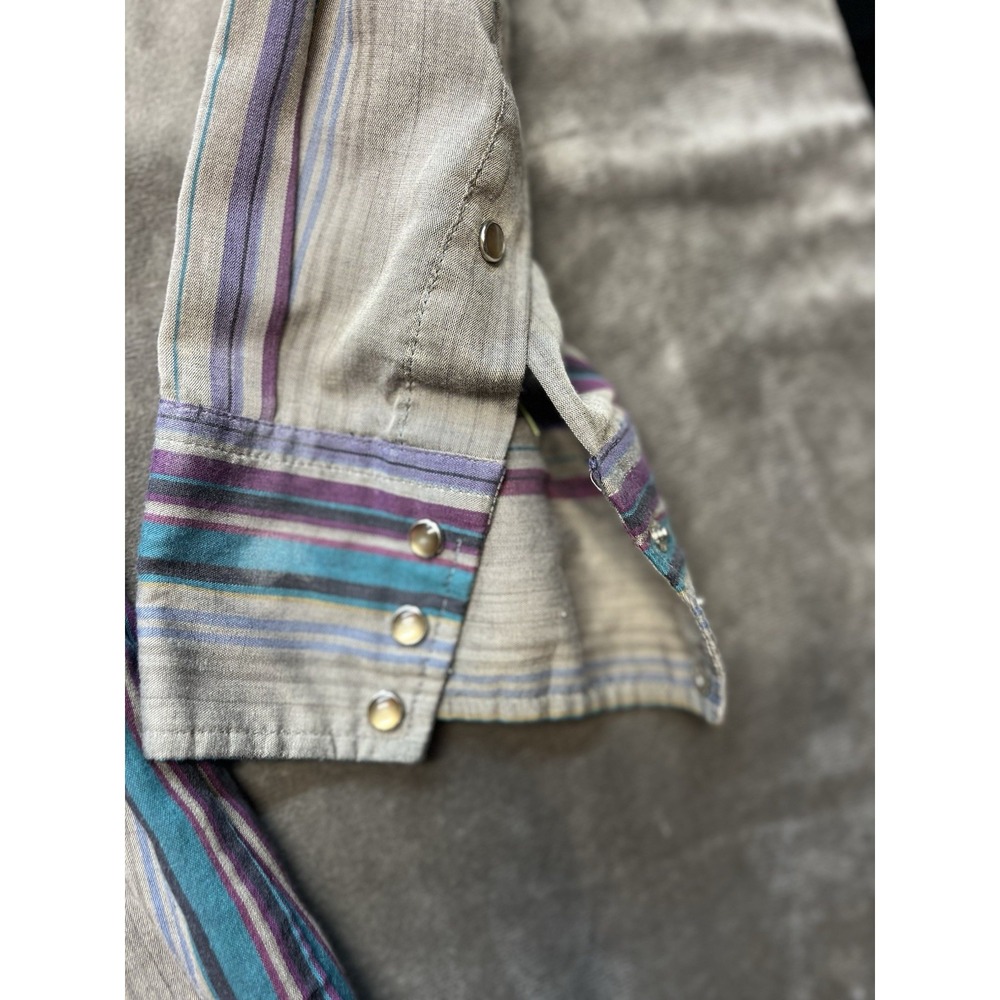 VTG PANHANDLE SLIM Western DENIM Shirt Striped USA Long Sleeve Mens 16.5x34 MED. - Picture 2 of 6